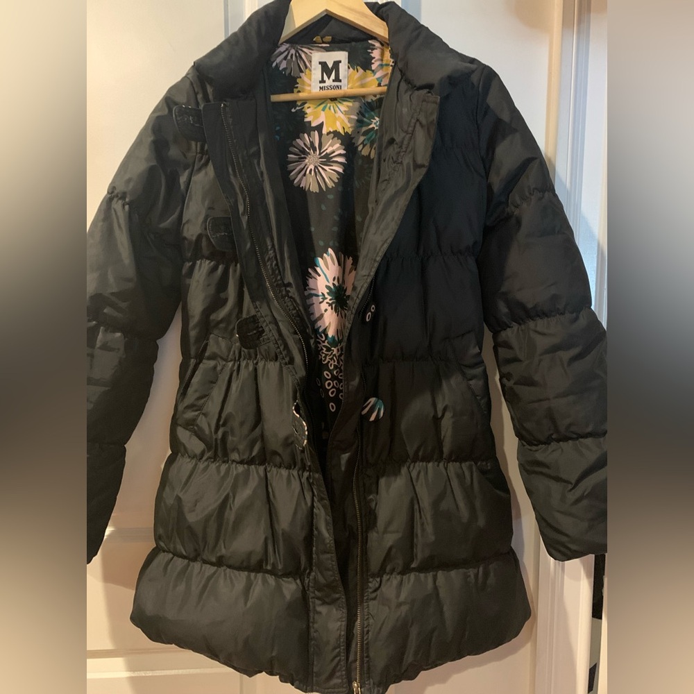 EXCELLENT Missoni Black Puffer Coat with Floral Lining size US 6
